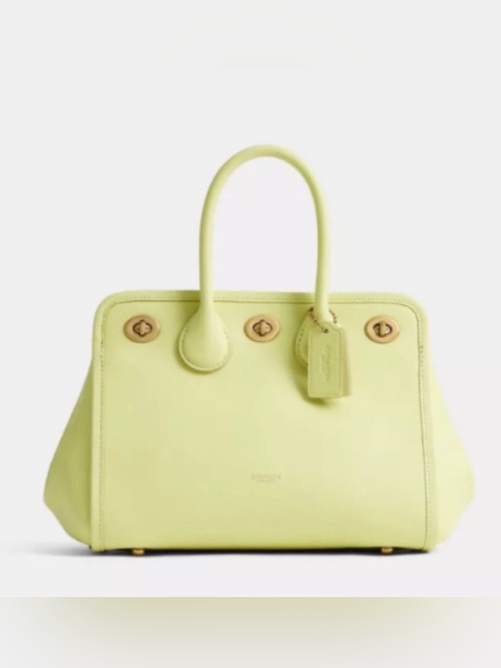 💛Coach NWT Pale Citrus Turn-lock tote 22 Leather Satchel with Brass Hardware